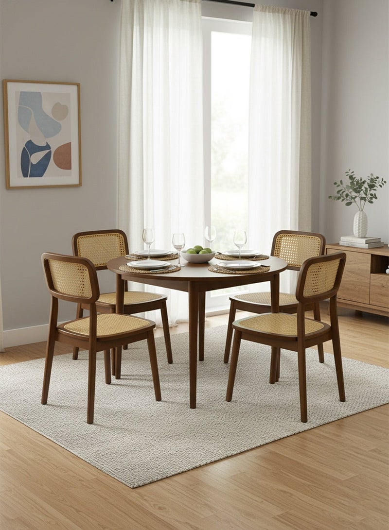 noon east Modern 5-Piece Dining Table Set with 4 Padded Chairs - Wooden Kitchen Table & Upholstered Dining Seats - Brown and Beige - Image 3